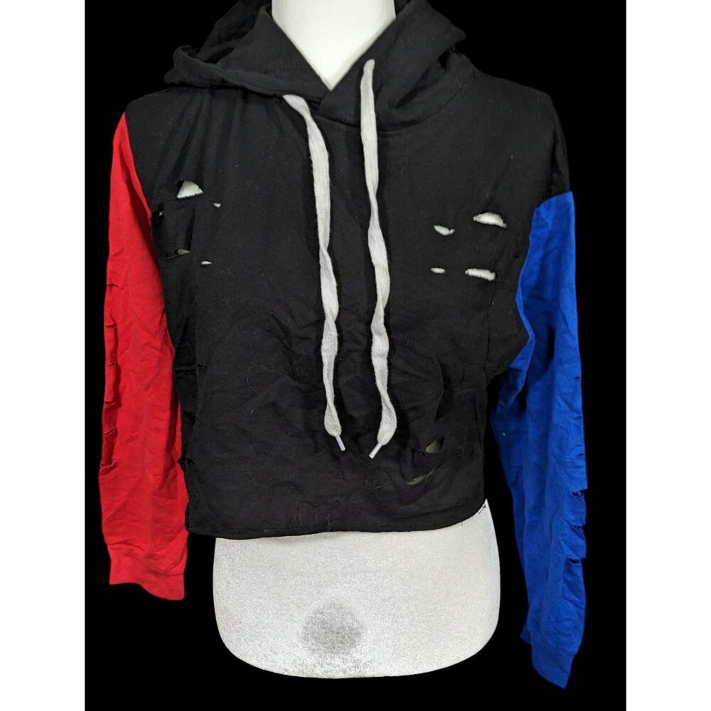 Trendy Streetwear Distressed Cropped Hoodie by Thrill 94